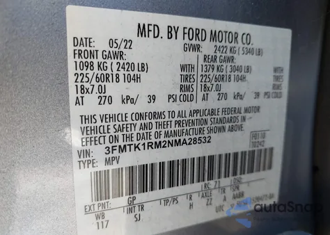 2022 Ford Mustang Mach-E Select из США, поврежденный, VIN 3FMTK1RM2NMA28532